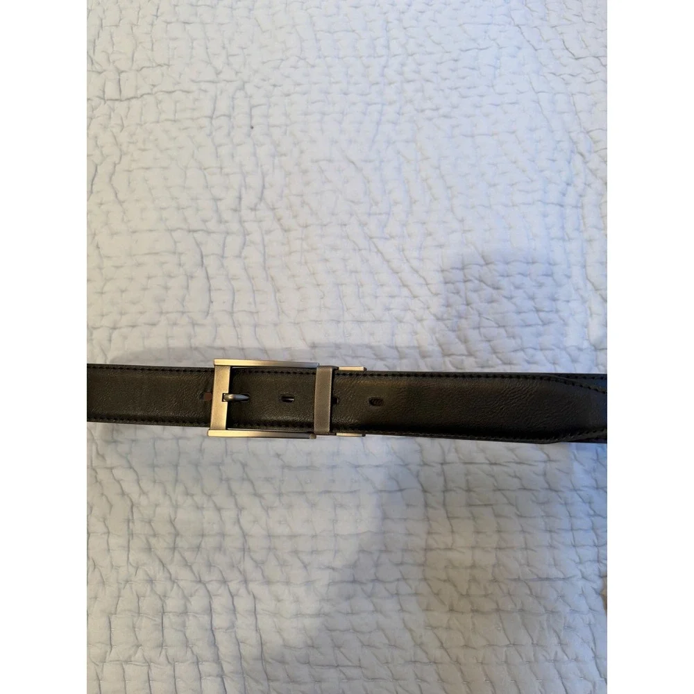 London Fog Men Leather Belt Black Gunmetal Buckle Size 40